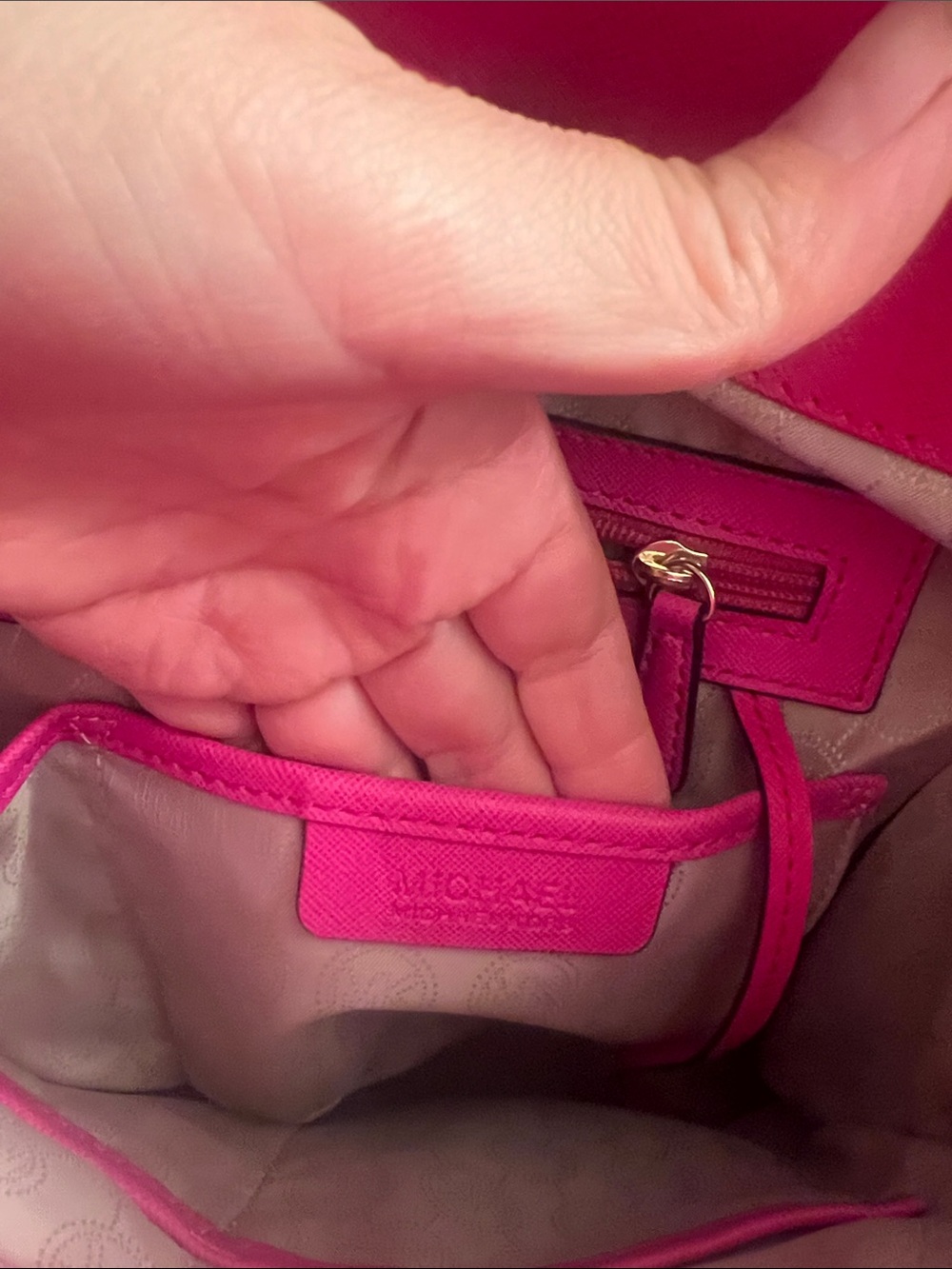 Michael Kors Hot Pink Saffiano Leather Tote with Gold Hardware - Picture 3 of 6